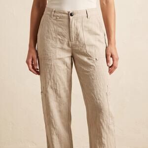 Happily Grey Women's Linen Blend Cargo Pants Coastal Grandma Beige Summer Size M